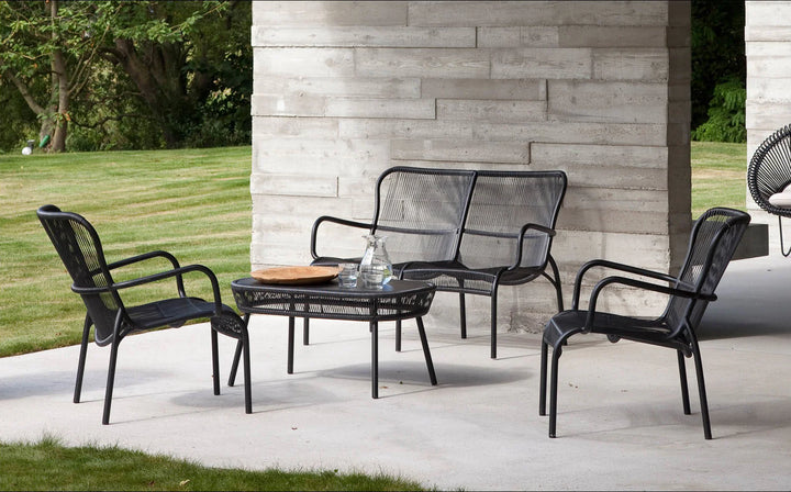 Virasat Oliver Outdoor Sofa Set 2 Seater , 2 Single seater and 1 Center Table Set (Black) Braided & Rope