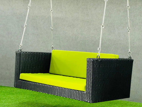 Virasat Double Seater Hanging Swing Without Stand For Balcony , Garden Swing (Black + Green)-VIRASAT FURNITURE & FURNISHING